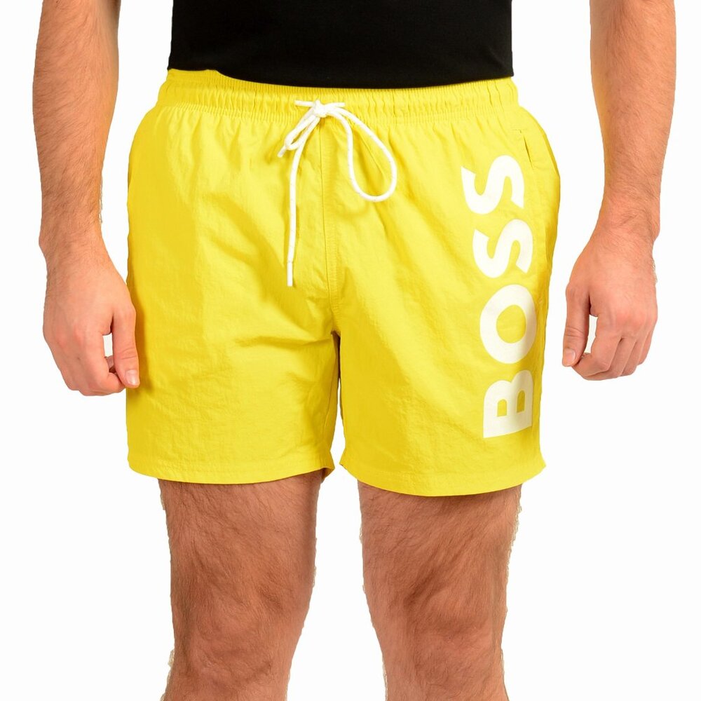 Hugo Boss Men's "Octopus" Yellow Logo Print Swim Board Shorts US S IT 48